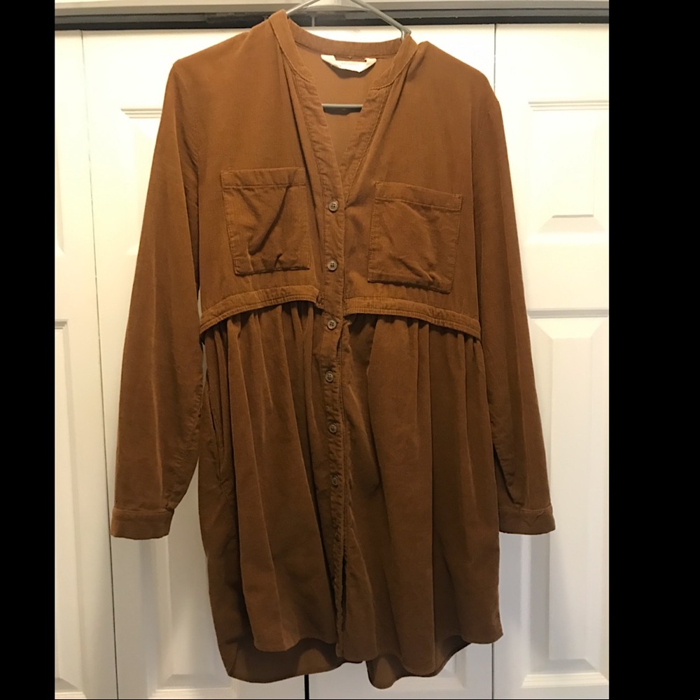Zara — Tan Corduroy Button Up Dress